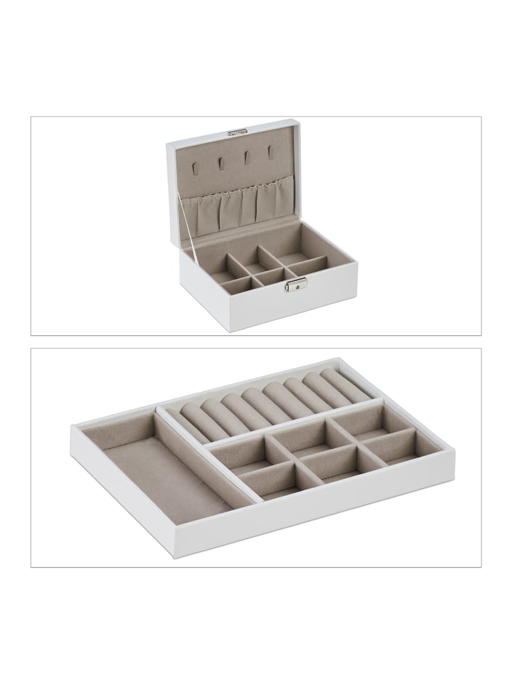 relaxdays Schmuckkasten in Weiß - (B)23 x (H)9,5 x (T)17,5 cm günstig kaufen onesize