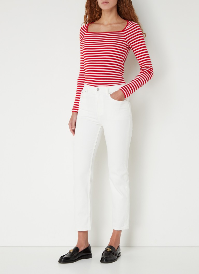 Modele Jean Claudie Pierlot Jean-Toto cu toc înalt, mulate, scurte și cropped, într-o culoare decolorată