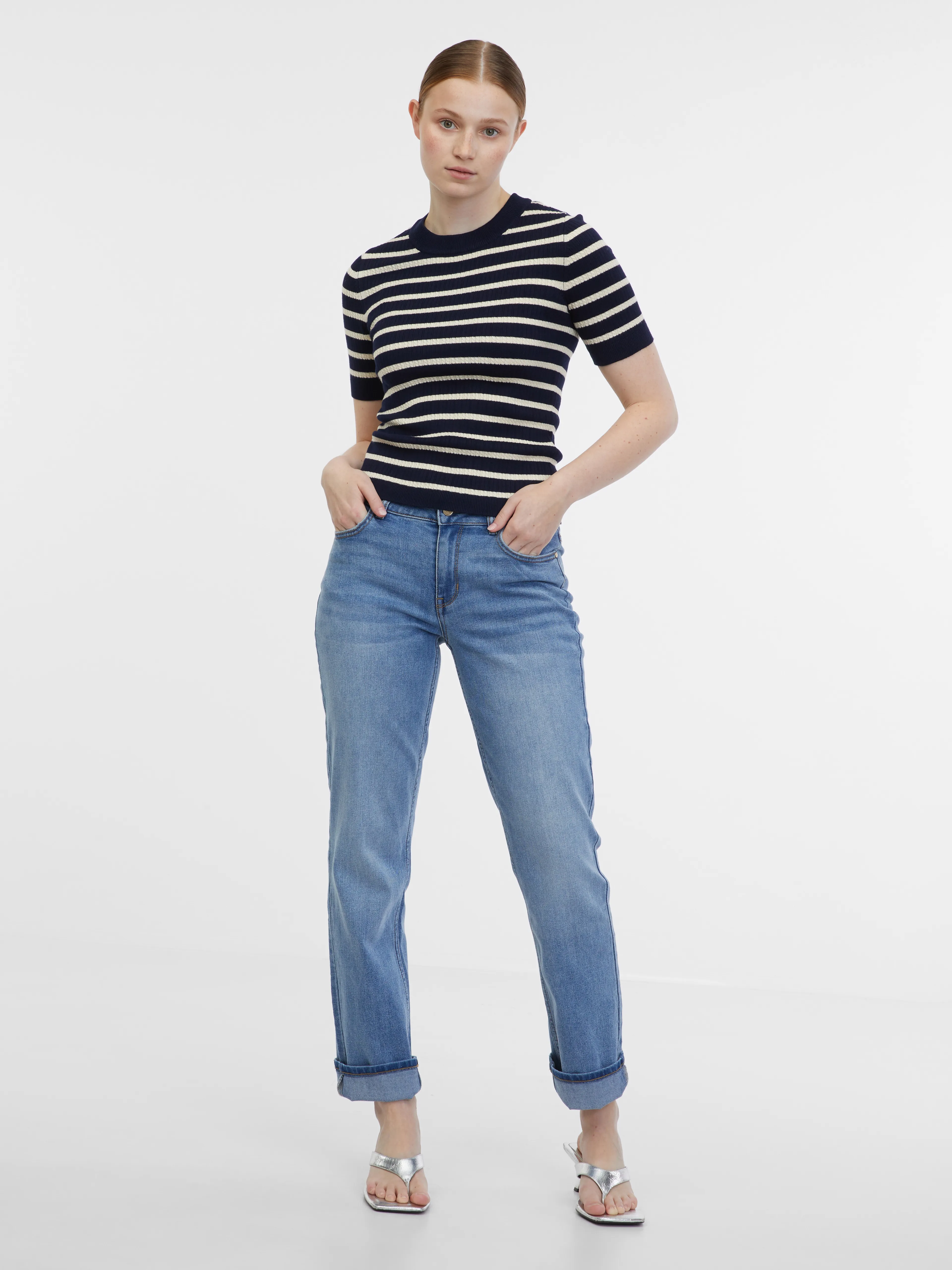 Dunkelblau gestreiftes Damen-Strick-Top ORSAY