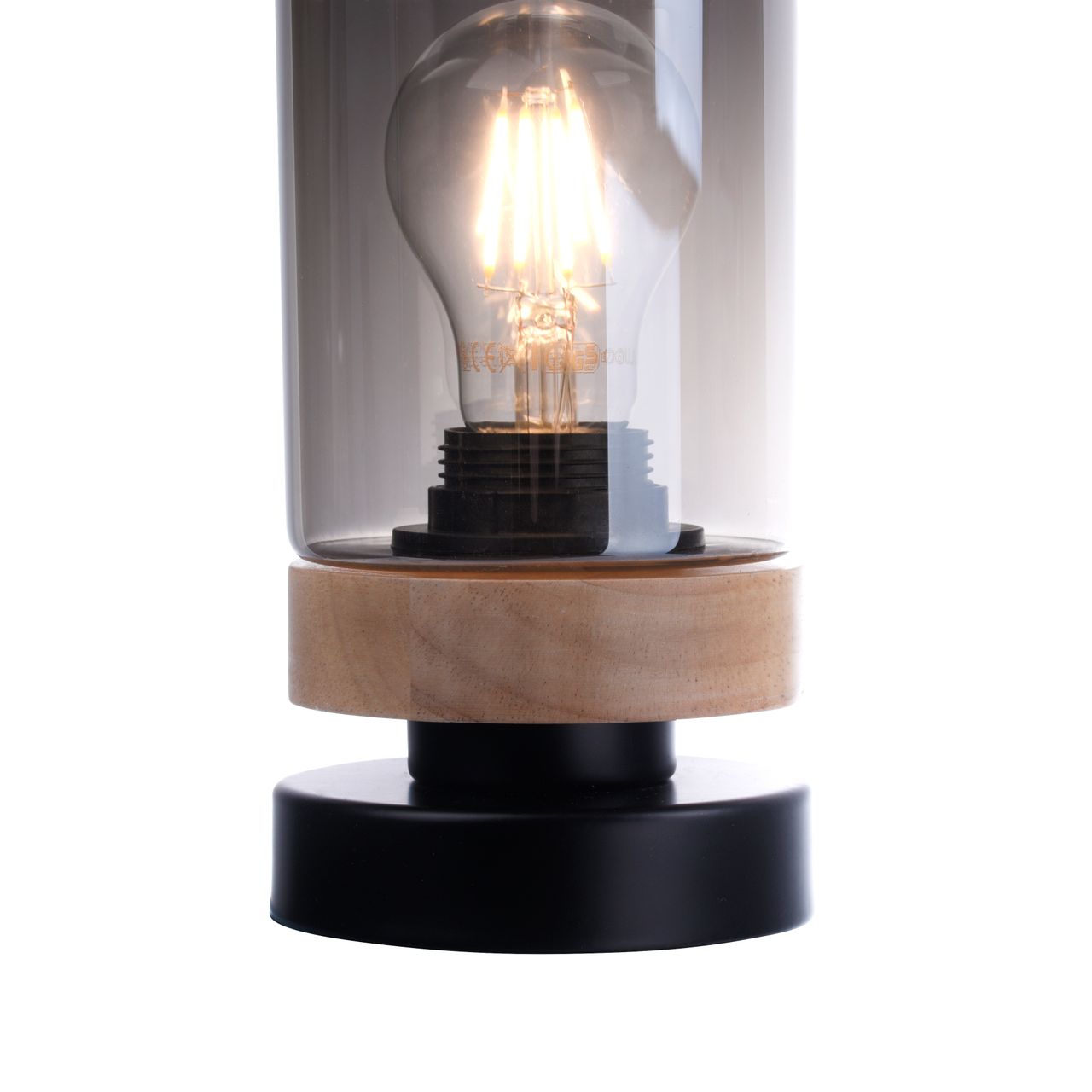 JUST LIGHT Tischleuchte PASQUAL, 1-flg, E27, Glas in Rauchglas-Optik, schwarz , IP20