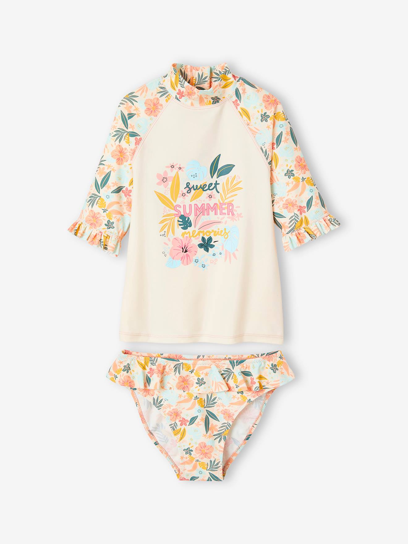Ensemble de bain anti-UV fille T-shirt + culotte rose pâle