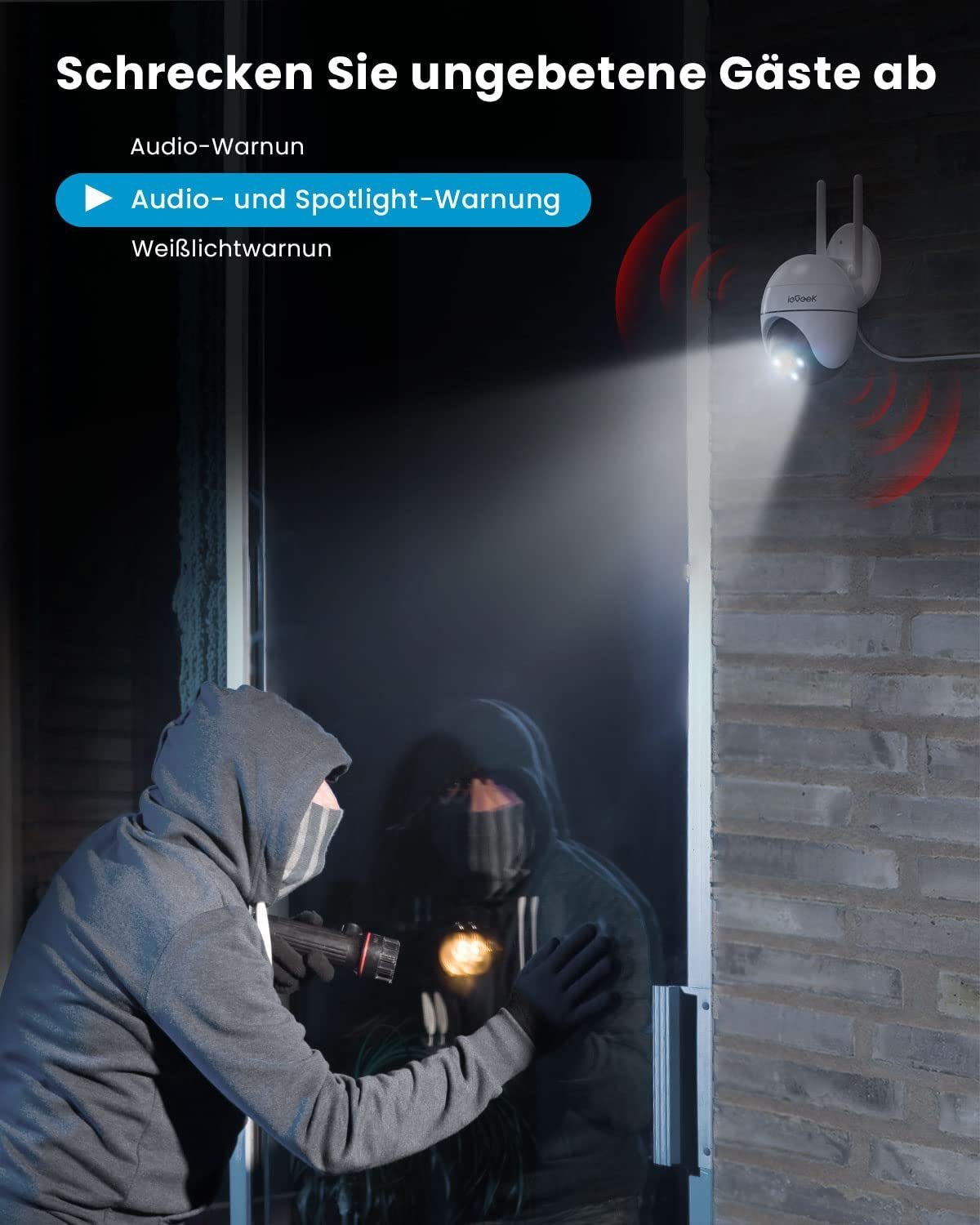 ieGeek ieGeek 2K Überwachungskamera Aussen WLAN PTZ IP Kamera überwachung Überwachungskamera (AuBenbereich, Outdoor, auBen, Videoverlauf,Mit der Familie teilen,All-in-1 APP, WiFi Dome Camera,Farbiger Nachsicht,Bewegungserkennung,Zwei-Wege-Audio, Mens