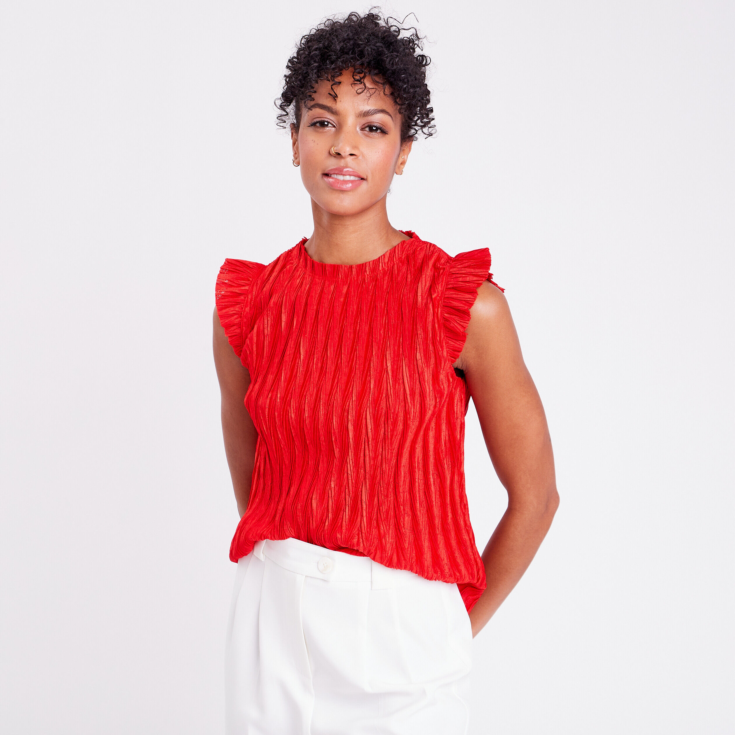 T-shirt manches courtes plissé rouge femme | Cache Cache