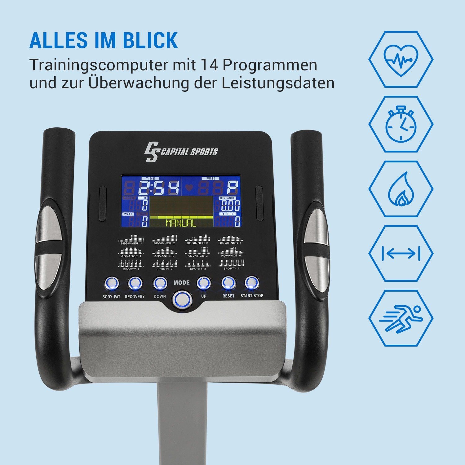 Capital Sports Heimtrainer Helix Comfort (Tablet-Halterung ; Kinomap App;Trainingscomputer mit LCD-Display; USB)