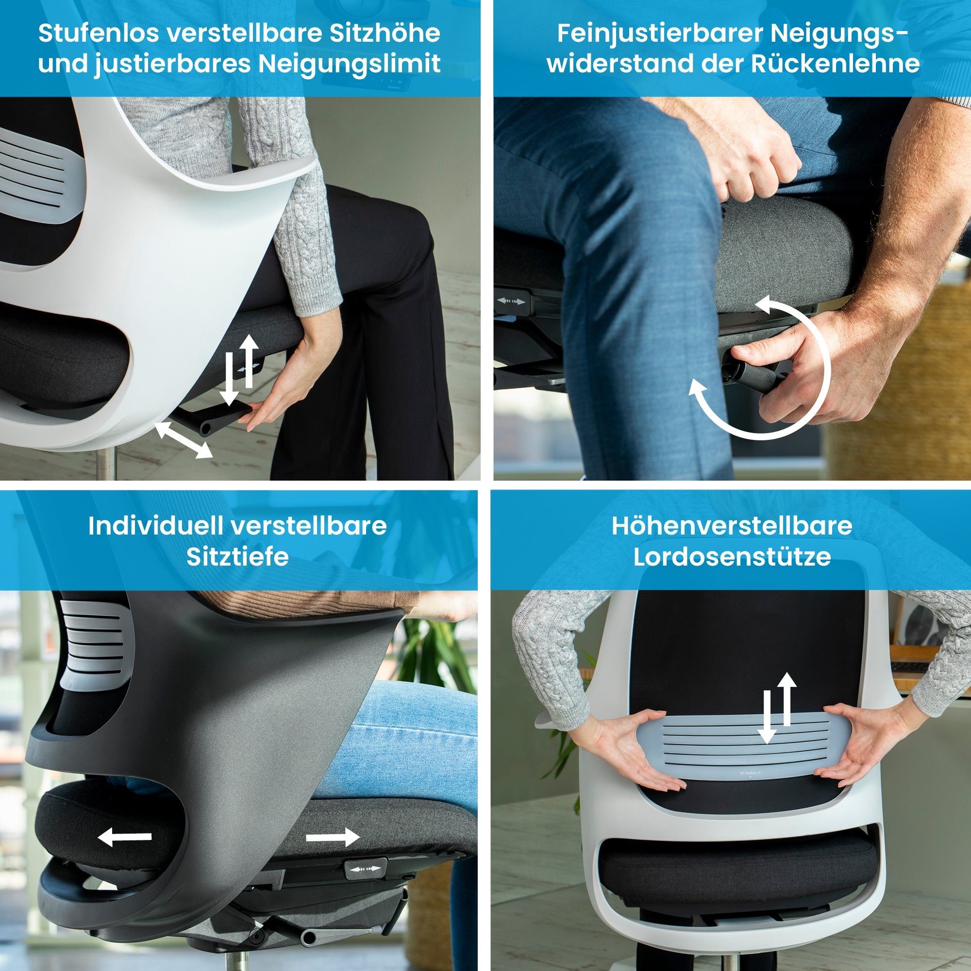 Ergotopia Bürostuhl WellBack ergonomischer Schreibtischstuhl mit Synchronmechanik