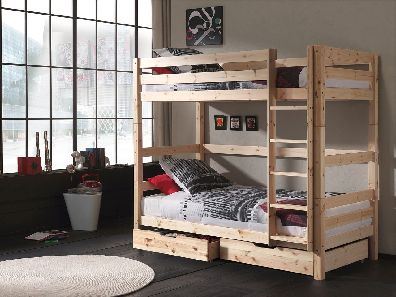 VIPACK Etagen-Hochbett Pino 180 cm Höhe, Ausf. Kiefer massiv natur lackiert