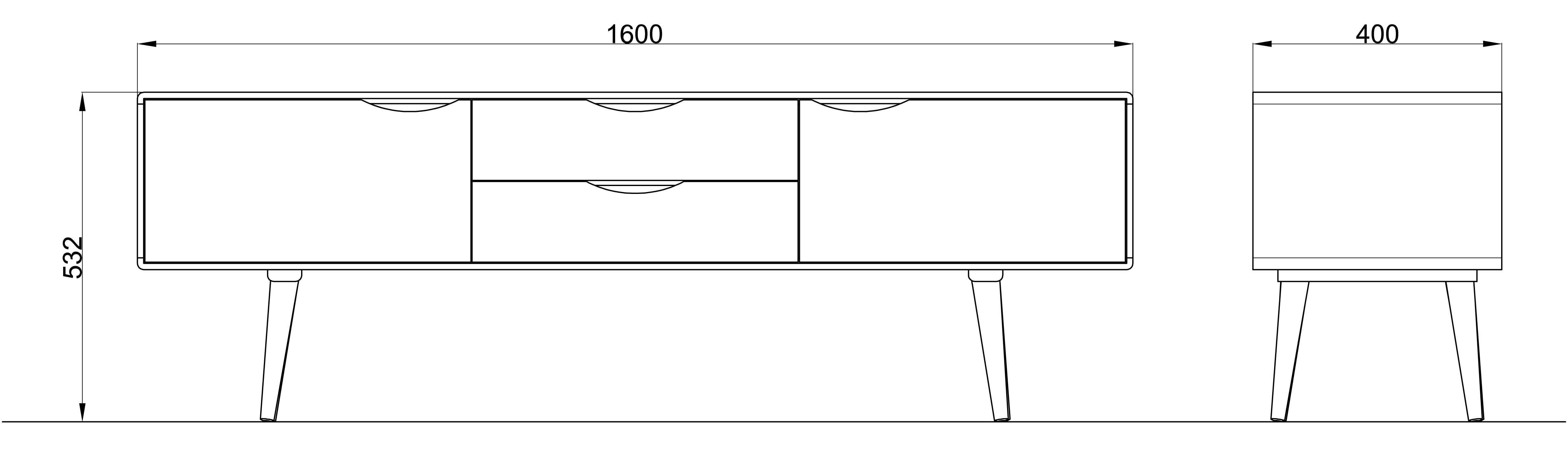 Mobello Sideboard Elegante Kommode aus Massiv Eichenholz, Stilvoller Mehrzweckschrank für Zuhause, 160x40x53 cm