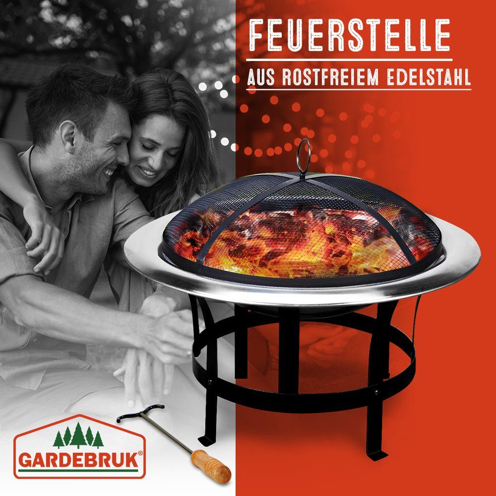 Gardebruk Feuerschale, Feuerstelle 75cm Edelstahl Funkenschutz Garten Outdoor Balkon Grill