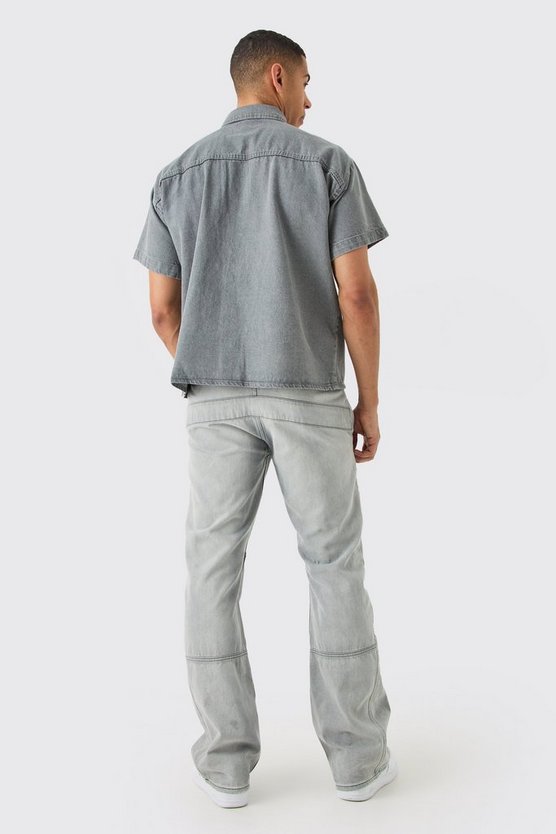 Kurzärmliges kastiges Jeanshemd