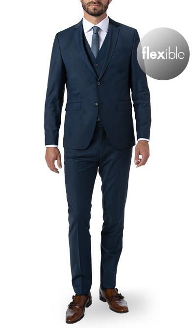 HECHTER PARIS, Anzug mit Weste, Shape Fit, Schurwoll-Stretch, navy meliert