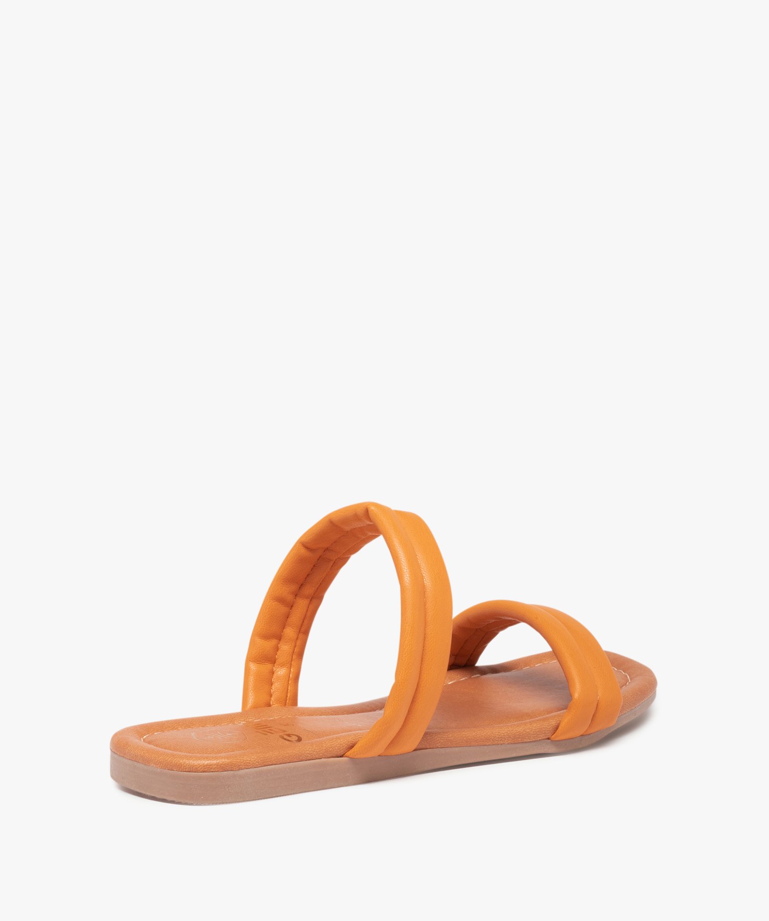 Mules femme à talon plat et brides unies rembourrées orange | GEMO