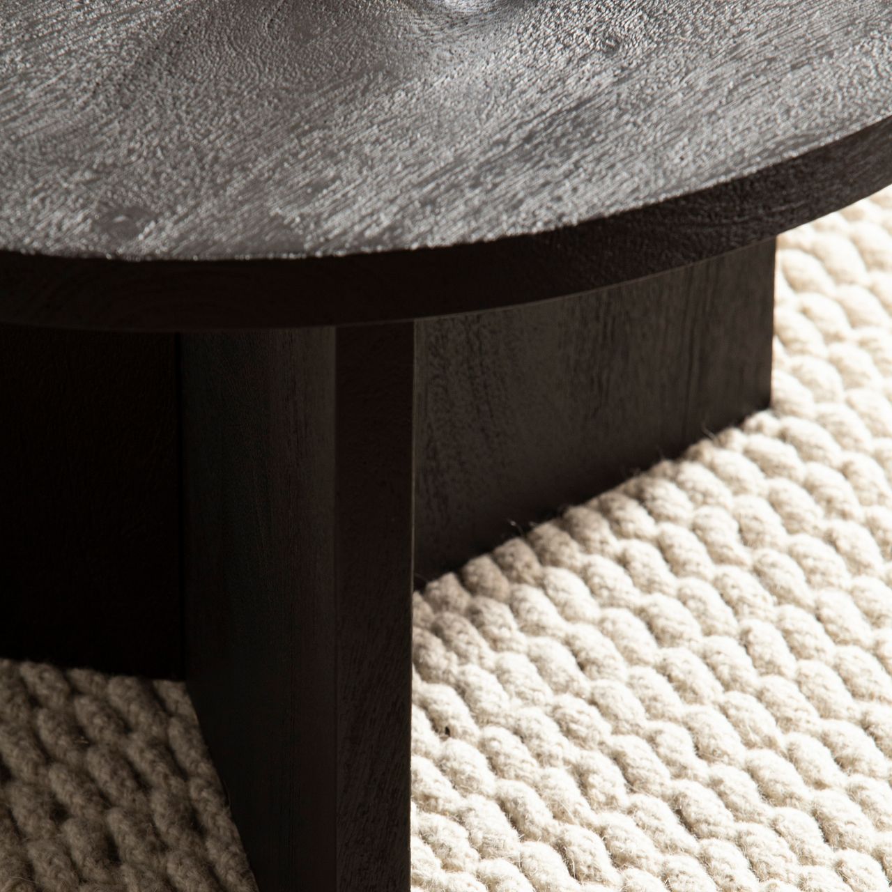 Wohnling Couchtisch Massivholz Schwarz Sofatisch 60x60x33cm Wohnzimmertisch Rund