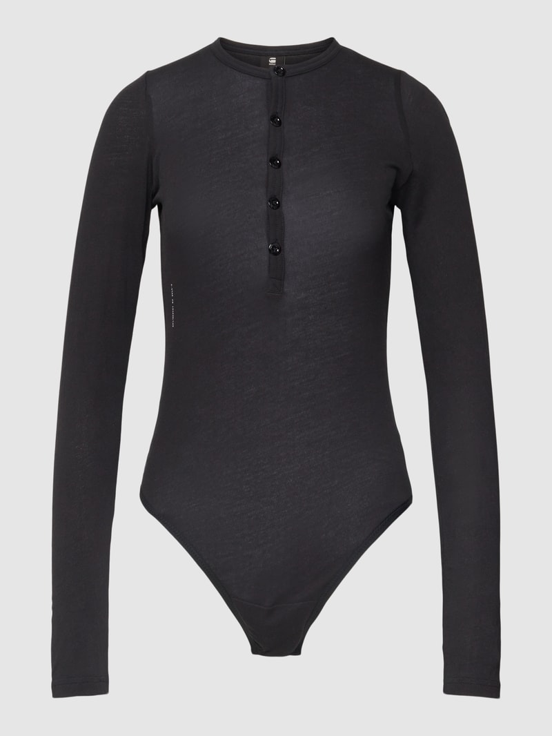 Body mit Rundhalsausschnitt Modell 'Henley' in schwarz