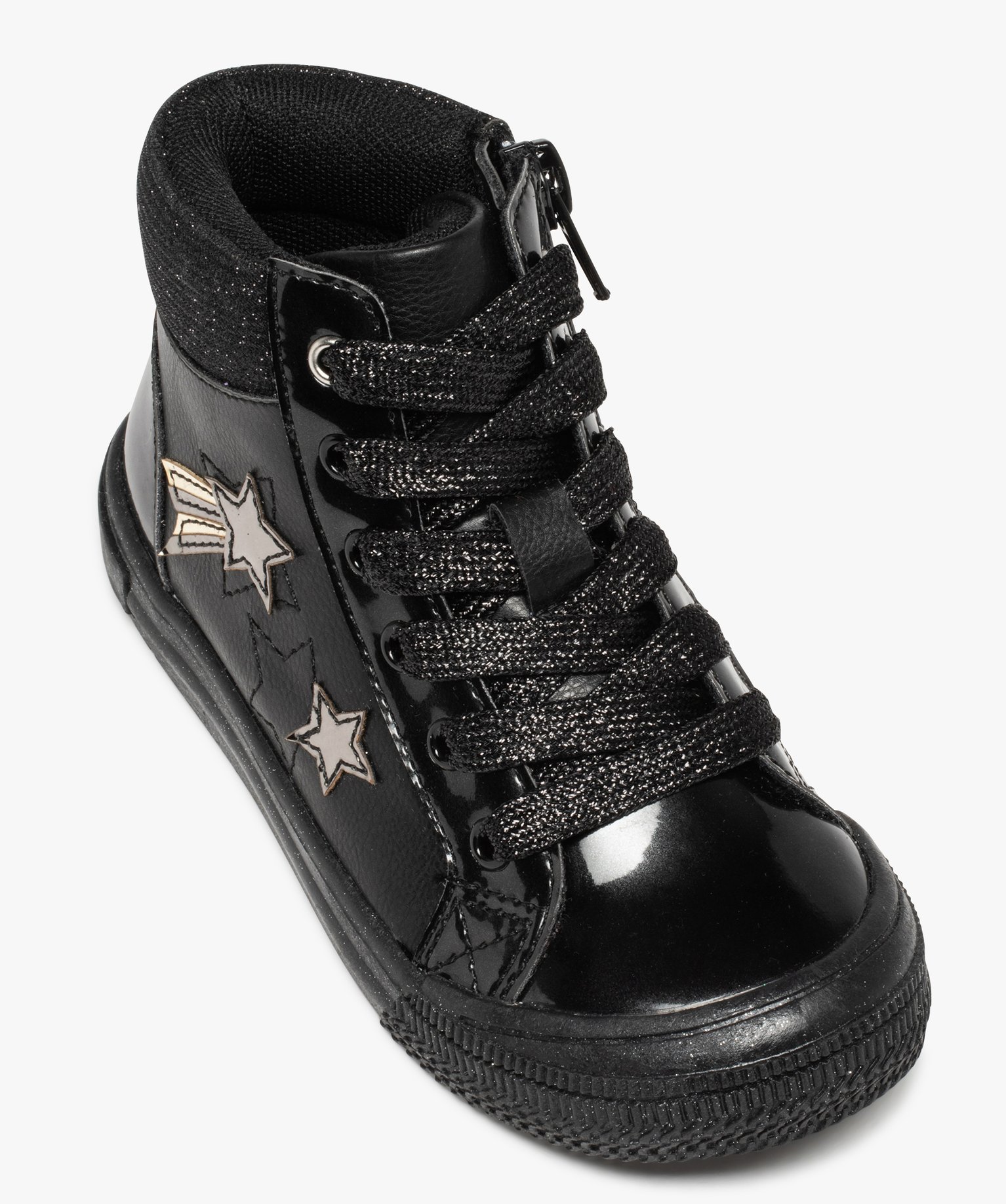 Baskets fille mid-cut à détails brillants et vernis noir | GEMO