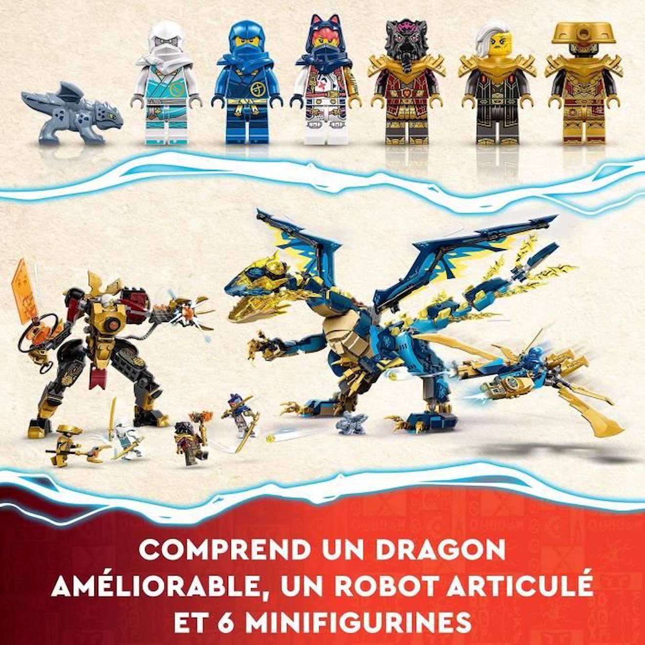 LEGO® NINJAGO 71796 Le Dragon Élémentaire contre le Robot de l’Impératrice, Grand Jouet bleu