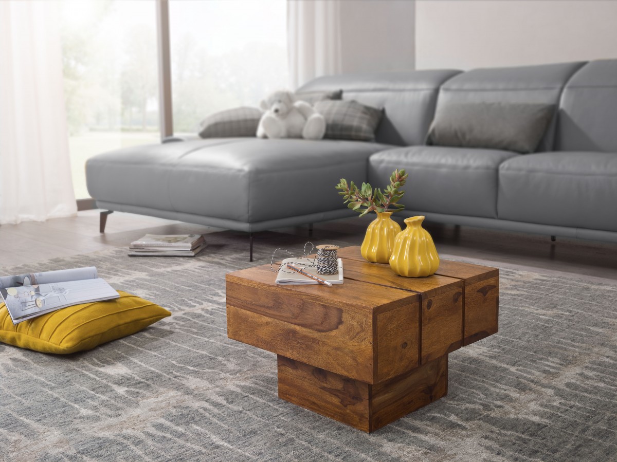 Wohnling Beistelltisch Massivholz Sheesham Wohnzimmertisch 44 x 44 x 30 cm Couchtisch