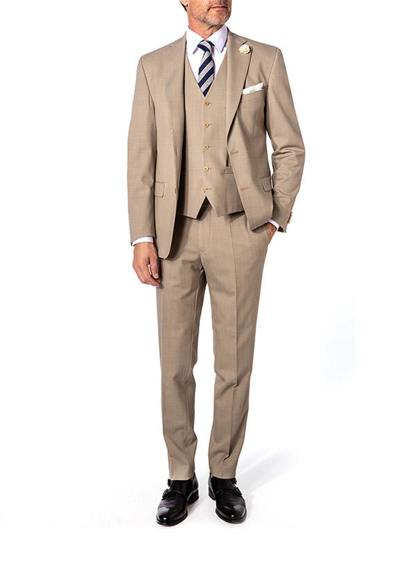 Carl Gross, Anzug mit Weste, Modern Fit, Schurwolle, dunkelbeige