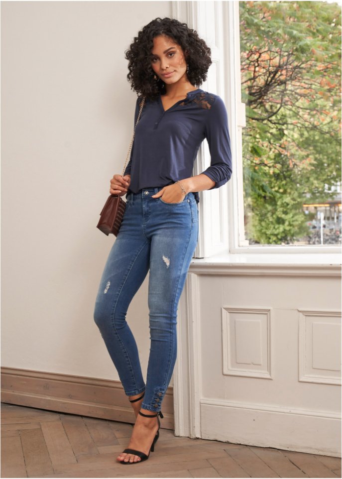 Henleyshirt mit Spitzeneinsatz