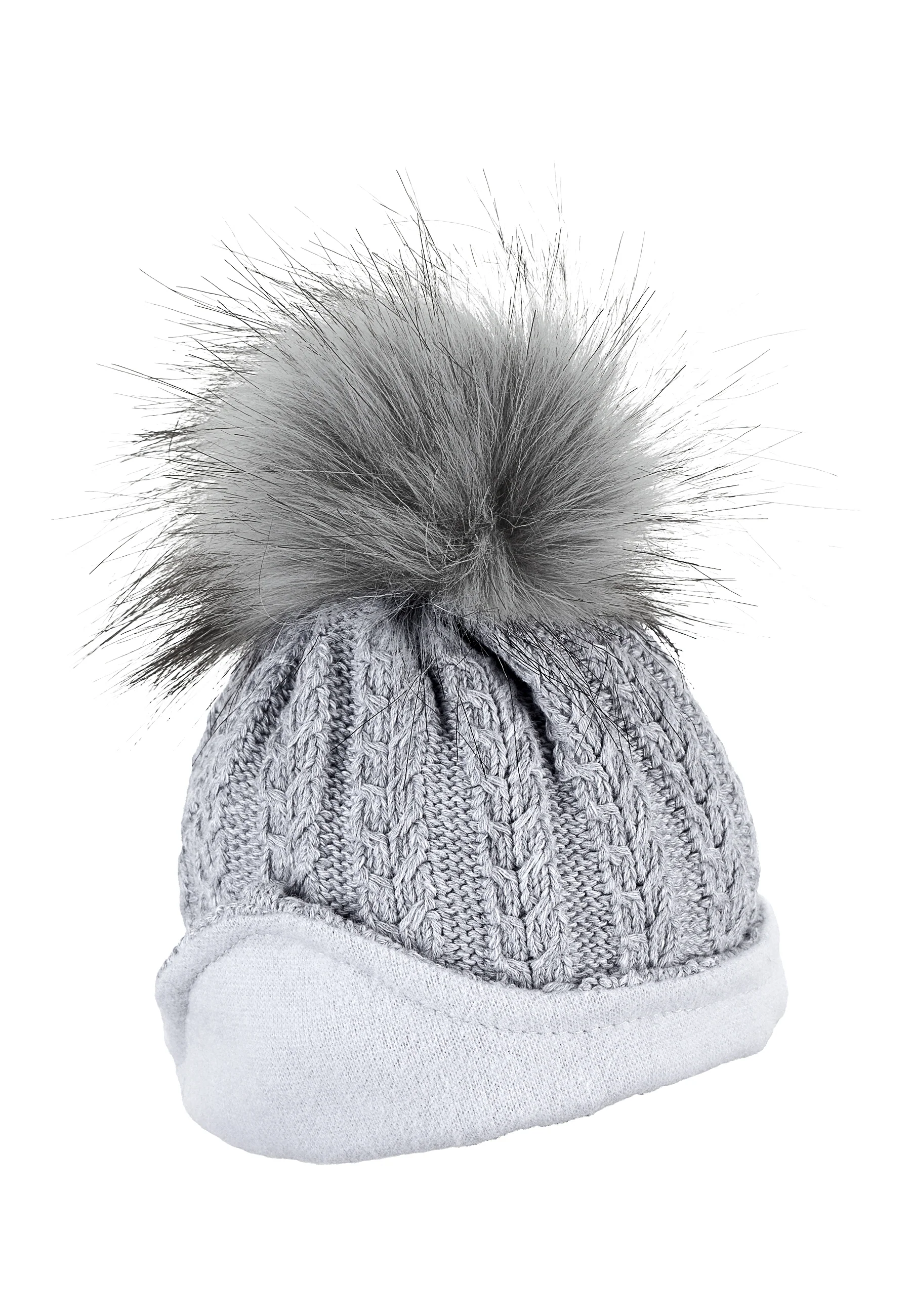 Strickmütze Baby mit Pompon und Zopfmuster