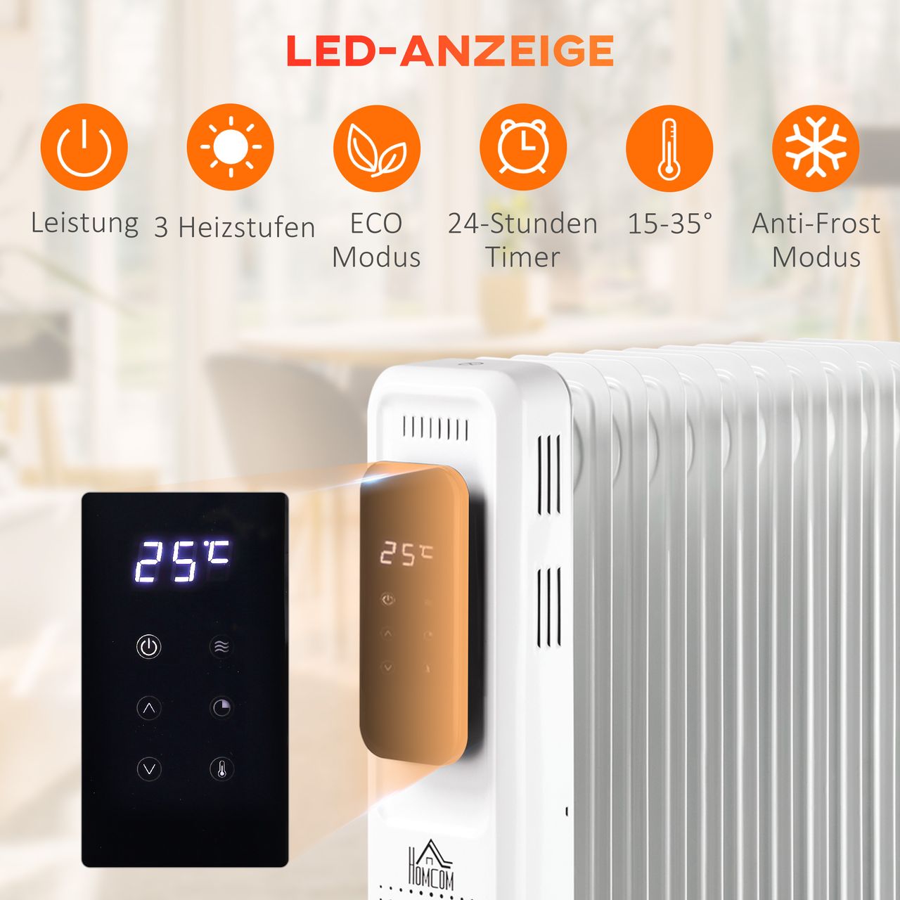 HOMCOM Ölradiator tragbar elektrisch Heizkörper 1830-2180W 11 Heizplatten