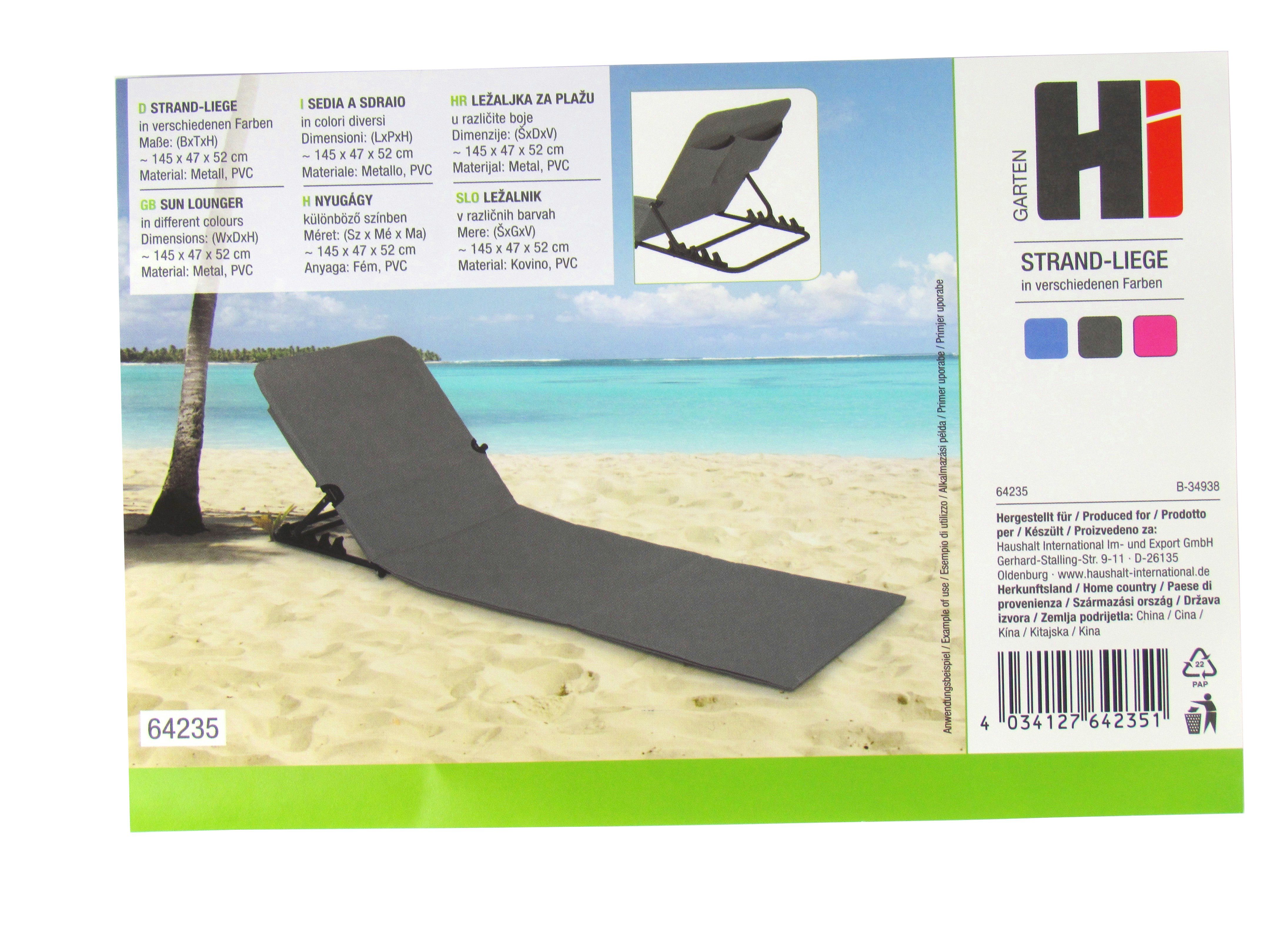 Haushalt International Strandtuch Moderne Strand-Liege Rückenlehne Verstellbar inkl. Tragetasche, 145x47x52 cm