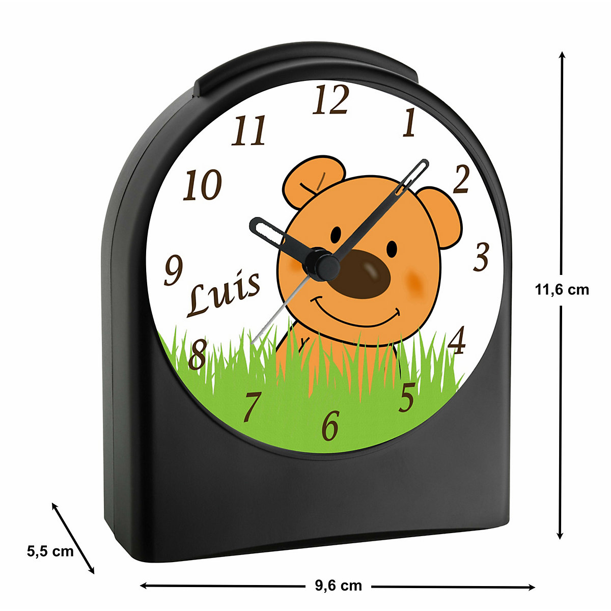 Kinder Funkwecker personalisiert mit Namen Teddy Atom-/Funkuhr, 12-Stunden-Anzeigeformat, Schlummerfunktion, Nachtlicht, Geräuschlos/Ohne Ticken