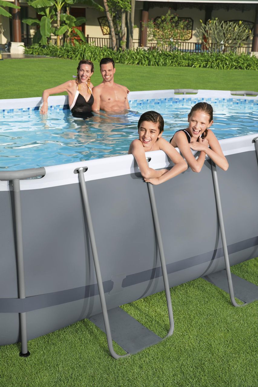 Bestway Power Steel™ Frame Pool Komplett-Set mit Filterpumpe 549 x 274 x 122 cm, grau, oval