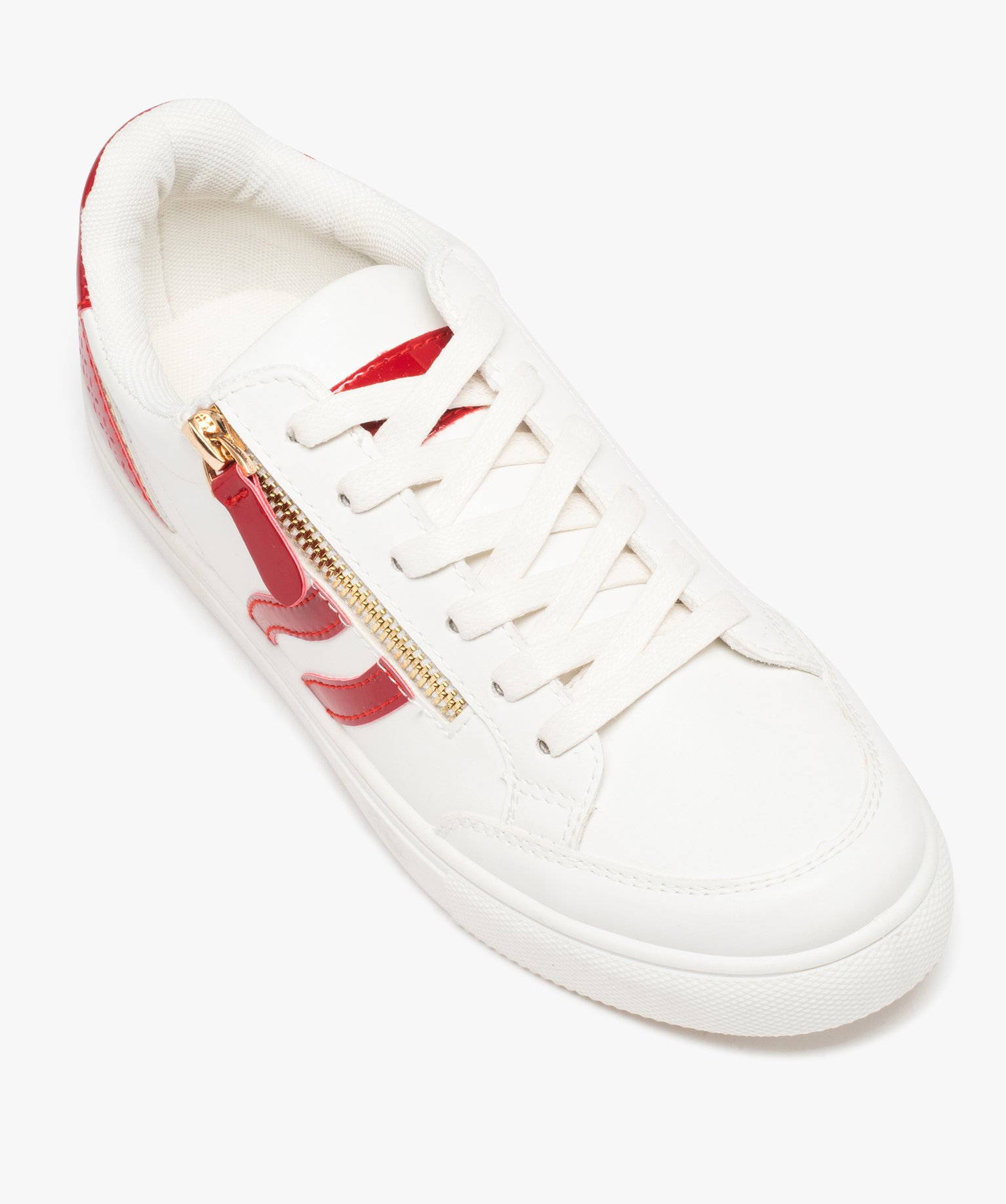 Baskets femme à zip fantaisie avec détails vernis contrast... blanc | GEMO