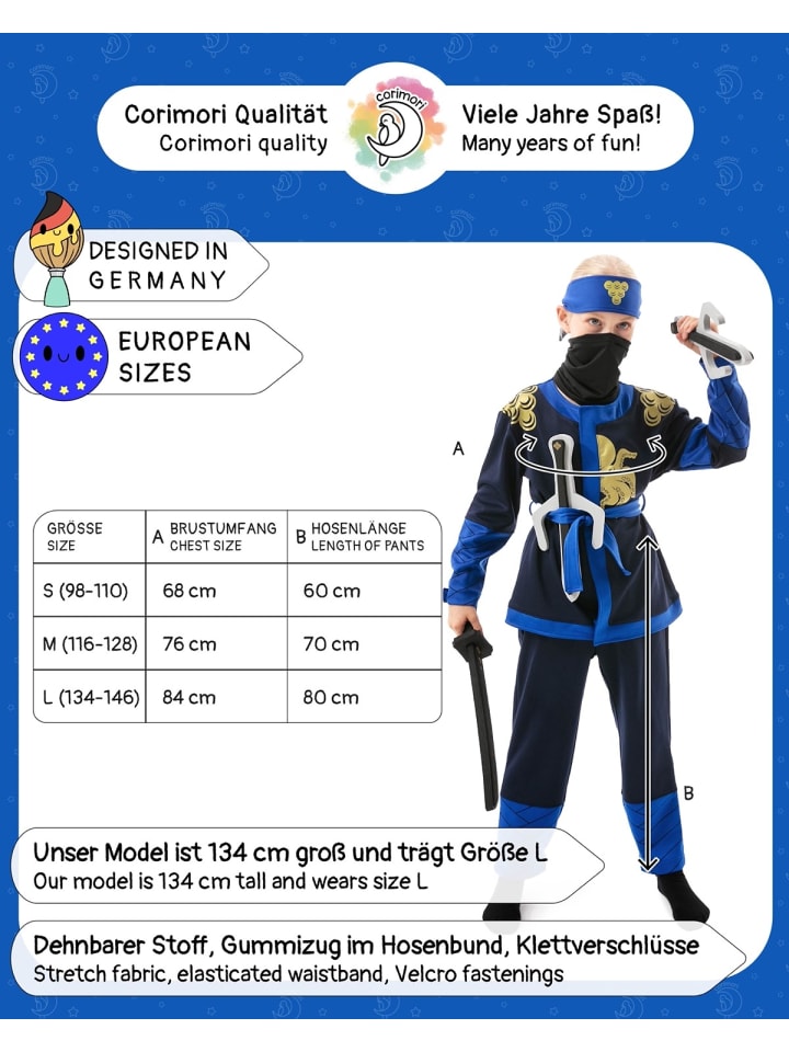 Corimori Ninja Kostüm für Kinder mit Schwert in Blau günstig kaufen