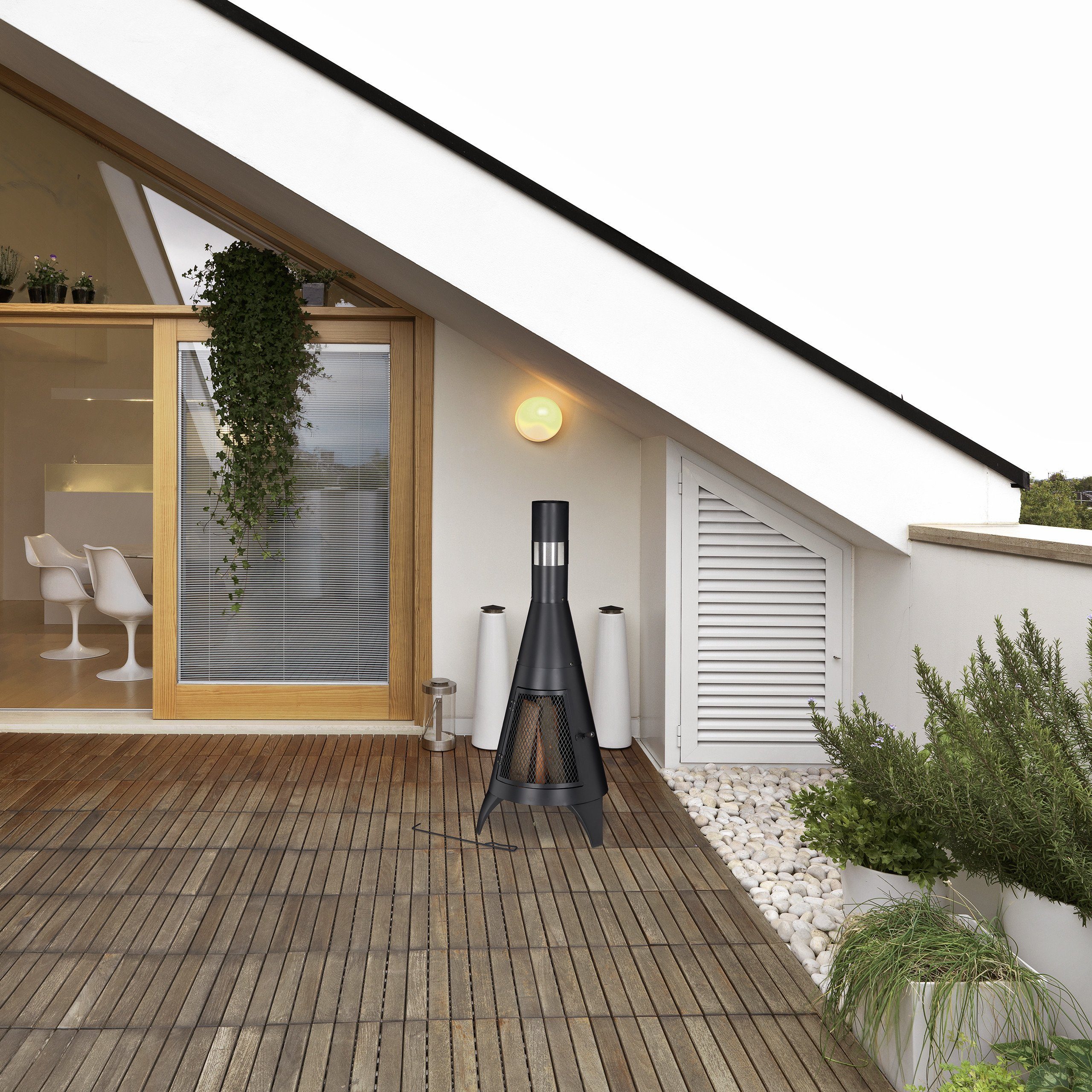 relaxdays Feuerkorb Terrassenofen mit Schürhaken