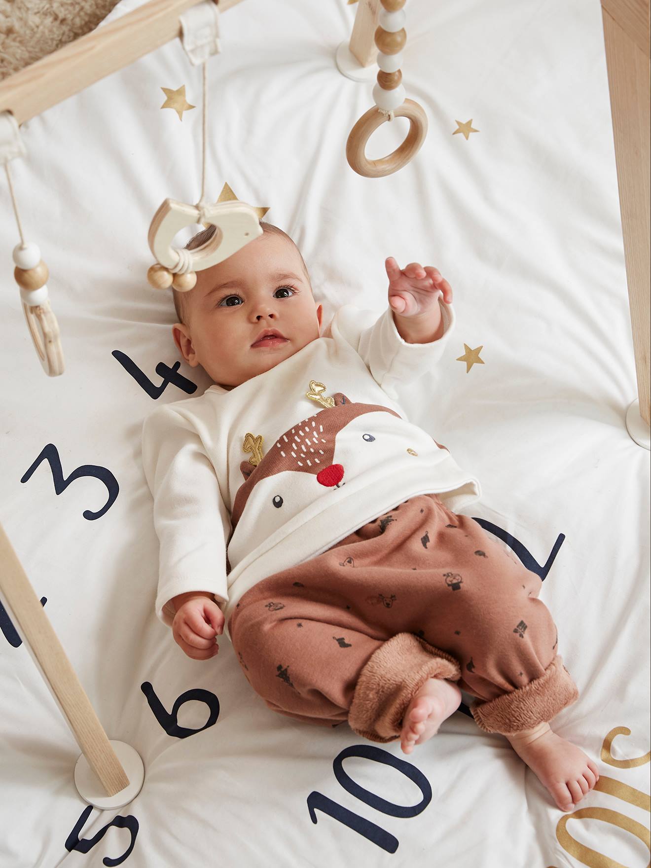 Ensemble de Noël bébé T-shirt + pantalon + chaussettes nude