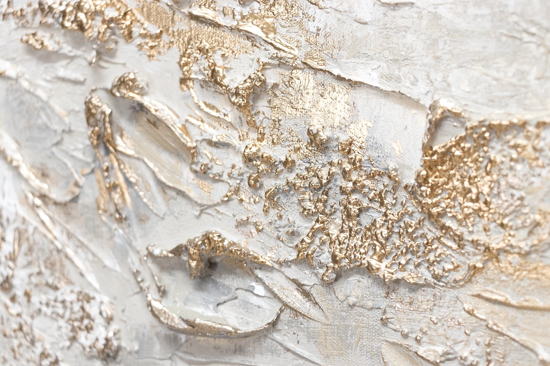 YS-Art Gemälde Geschichte, Abstrakte Bilder, Leinwand Bild Handgemalt Gold Weiß Beige Gelb