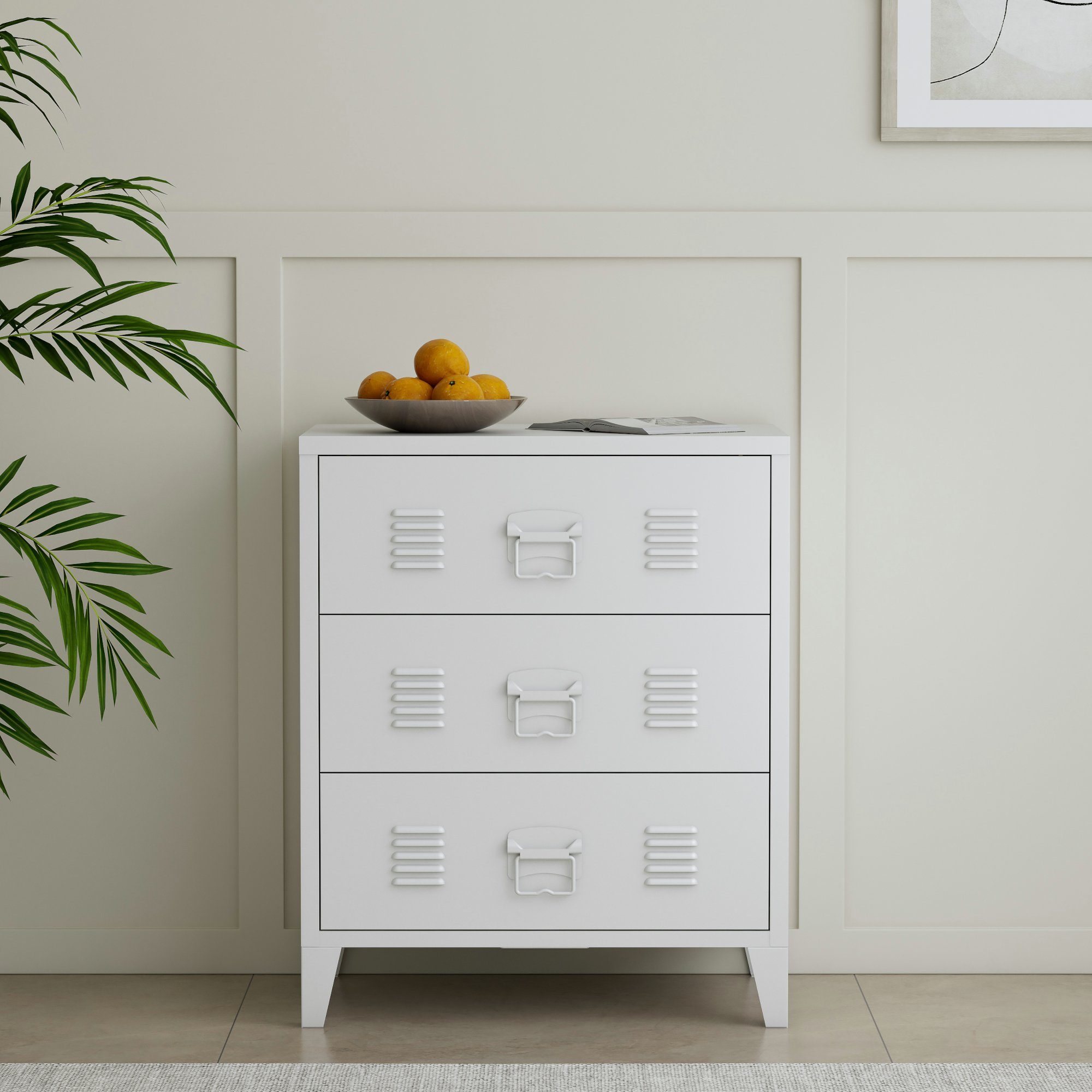 en.casa Mehrzweckschrank Hämeenlinna Schubladenschrank 60x40x72 cm Weiß