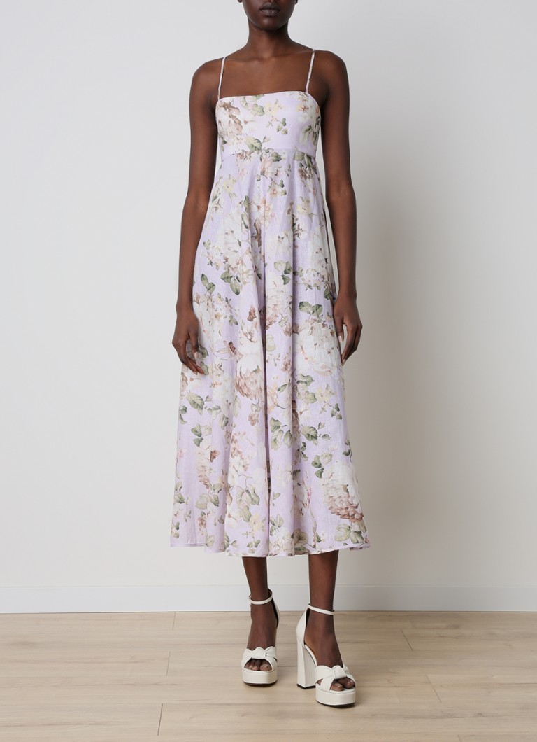Rochie midi bandeau din in cu imprimeu floral Zimmermann Acacia.