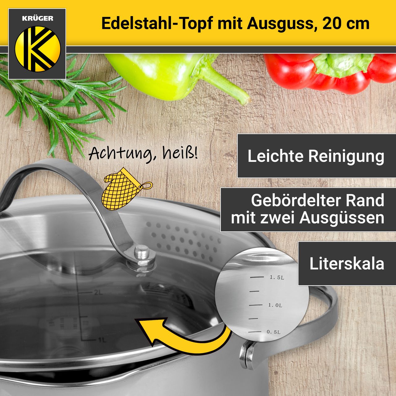 Karl Krüger Edelstahl Fleischtopf mit Ausguss, 20 cm