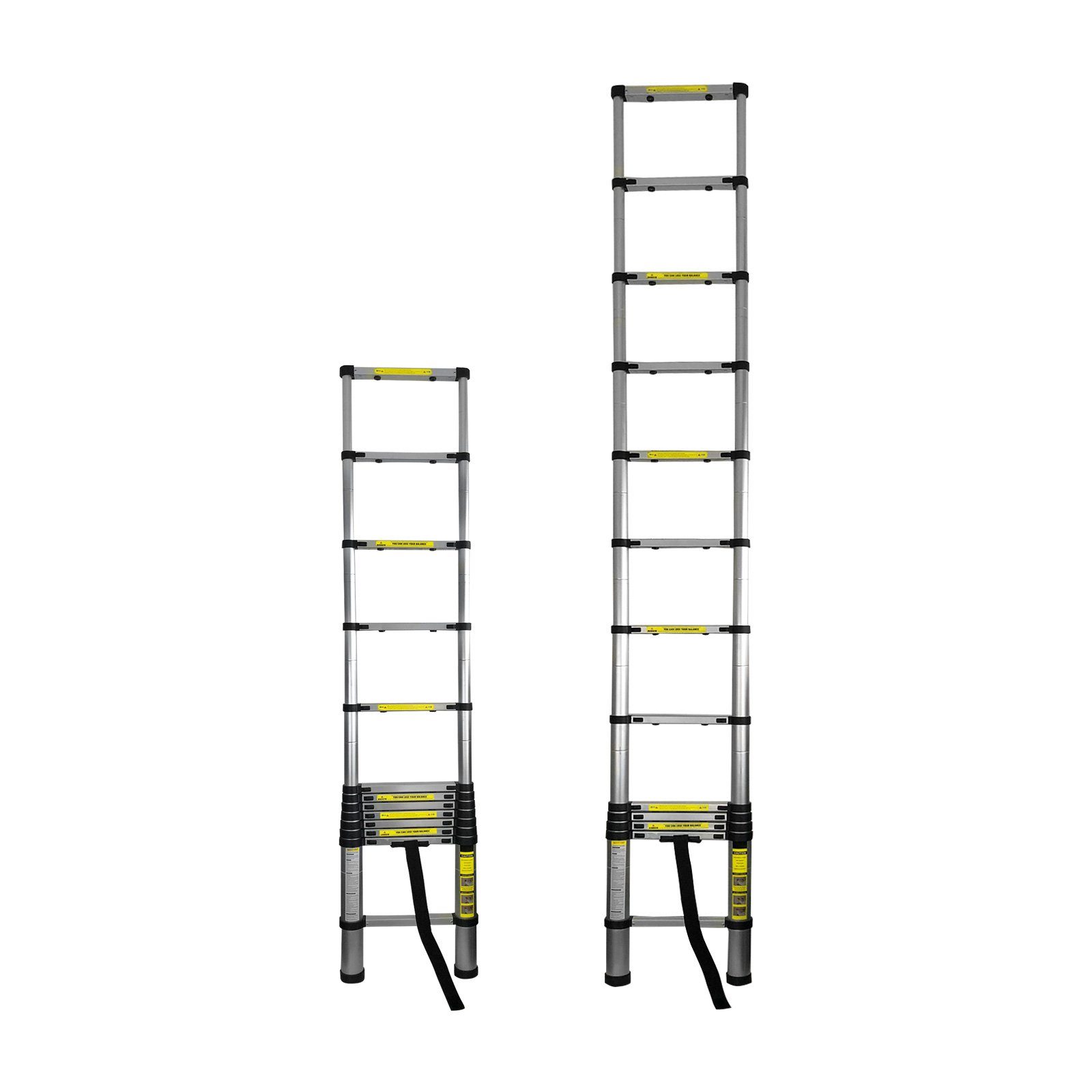 EAXUS Teleskopleiter Ausfahrbare Leiter Aluminium 3,8 Meter, rutschfeste Sprossen, zusammenklappbar auf 96 cm
