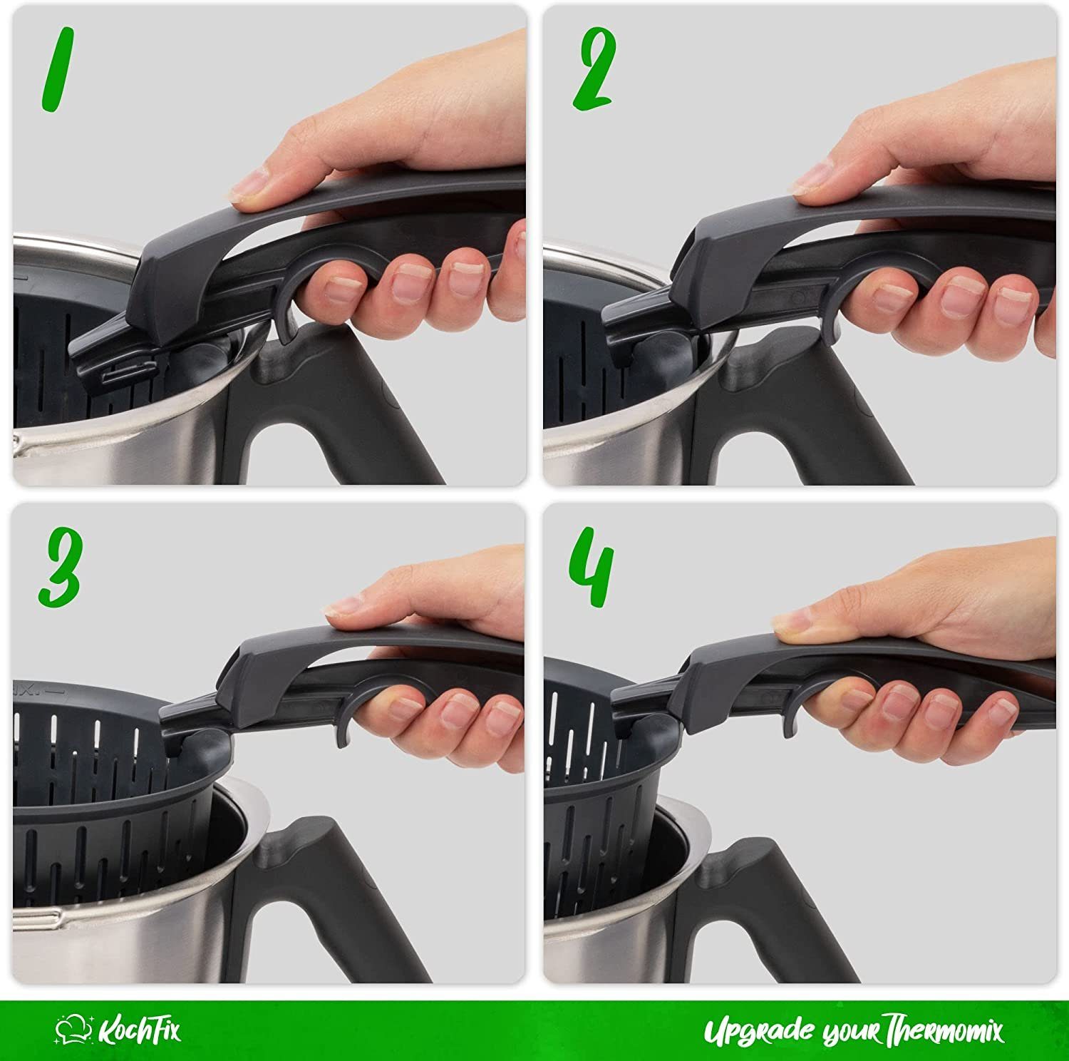 Mixcover Küchenmaschinen-Adapter KochFix Griff für Thermomix Gareinsatz Garkorb für TM6 TM5 TM31 Innovativer Zangengriff für sicheren Halt beim Herausnehmen einfache Bedienung
