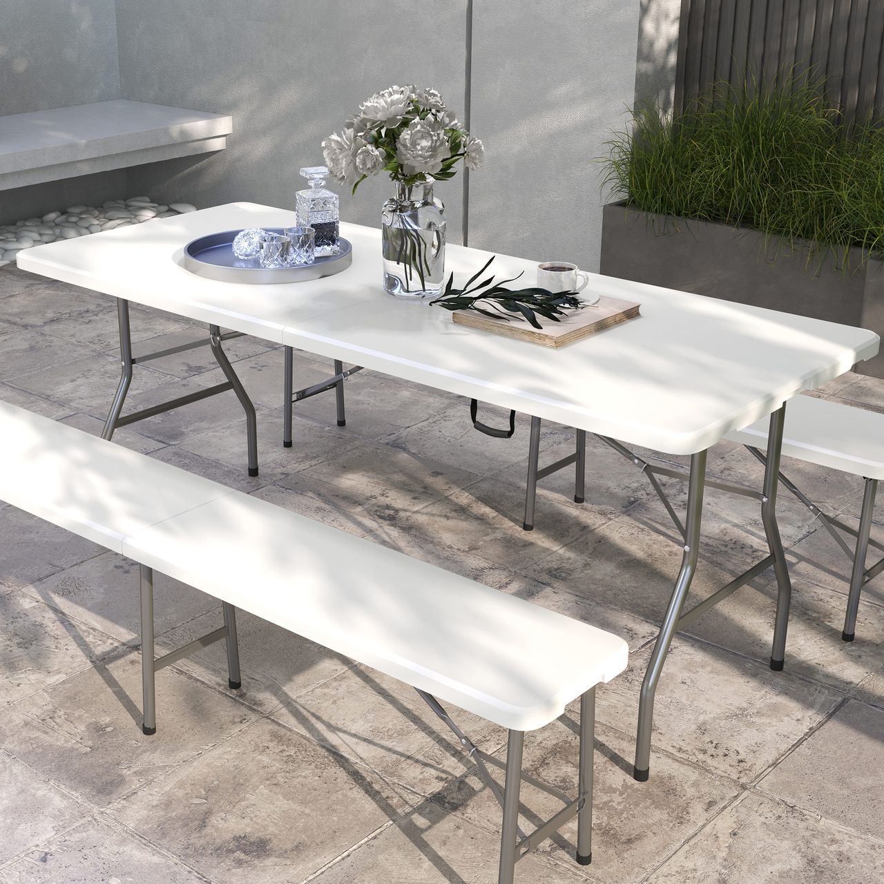 Outsunny Campingtisch Klapptisch Balkontisch für 6 Personen für Garten HDPE Weiß