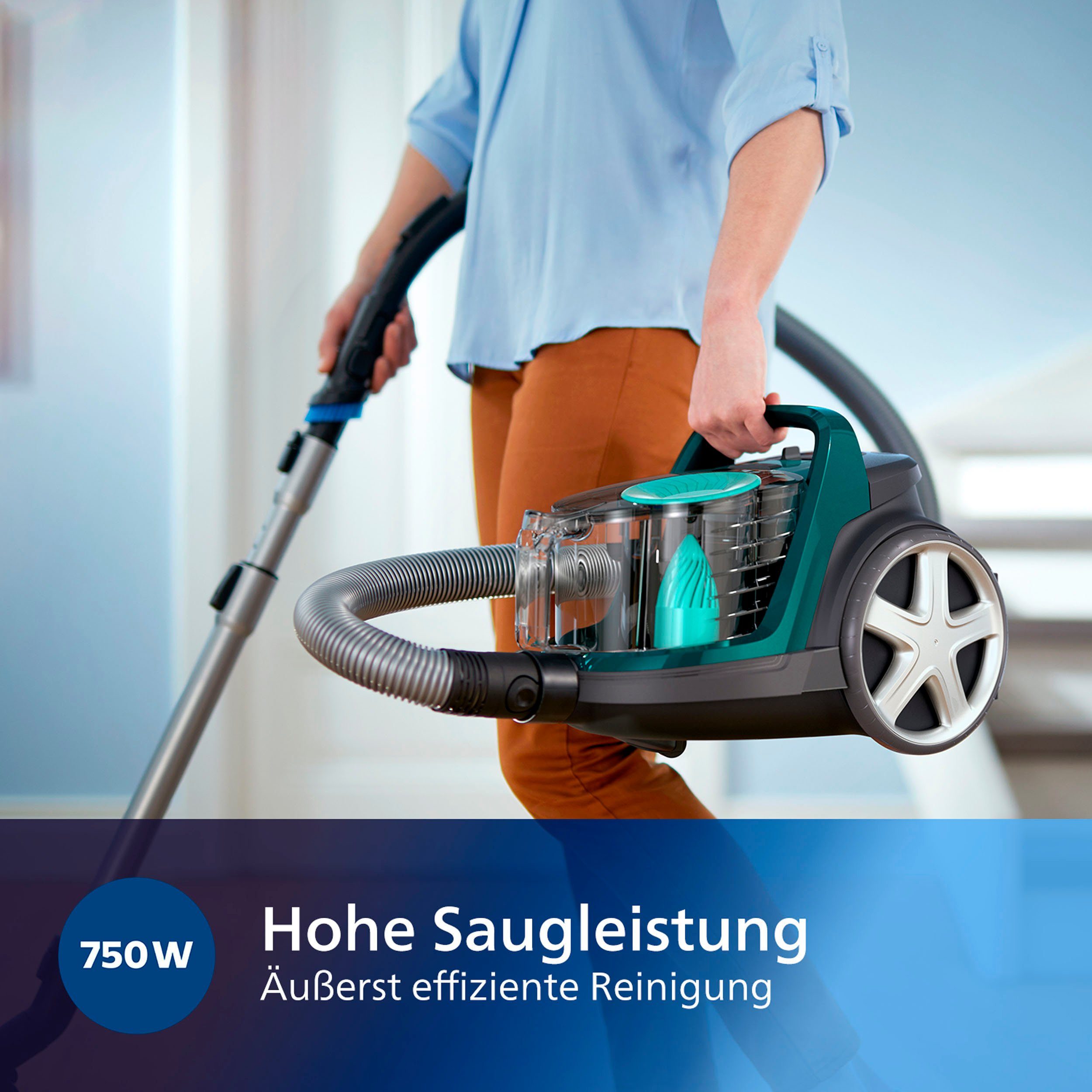 Philips Bodenstaubsauger FC9555/09, 900 W, beutellos, mit 1,5 l Fassungsvermögen und Tri-Active+-Düse