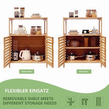 WAOHO Badkommode Badezimmerschrank Bambus, Sideboard Wohnzimmer, Schließfach 65X87X33cm, Abnehmbare Partition