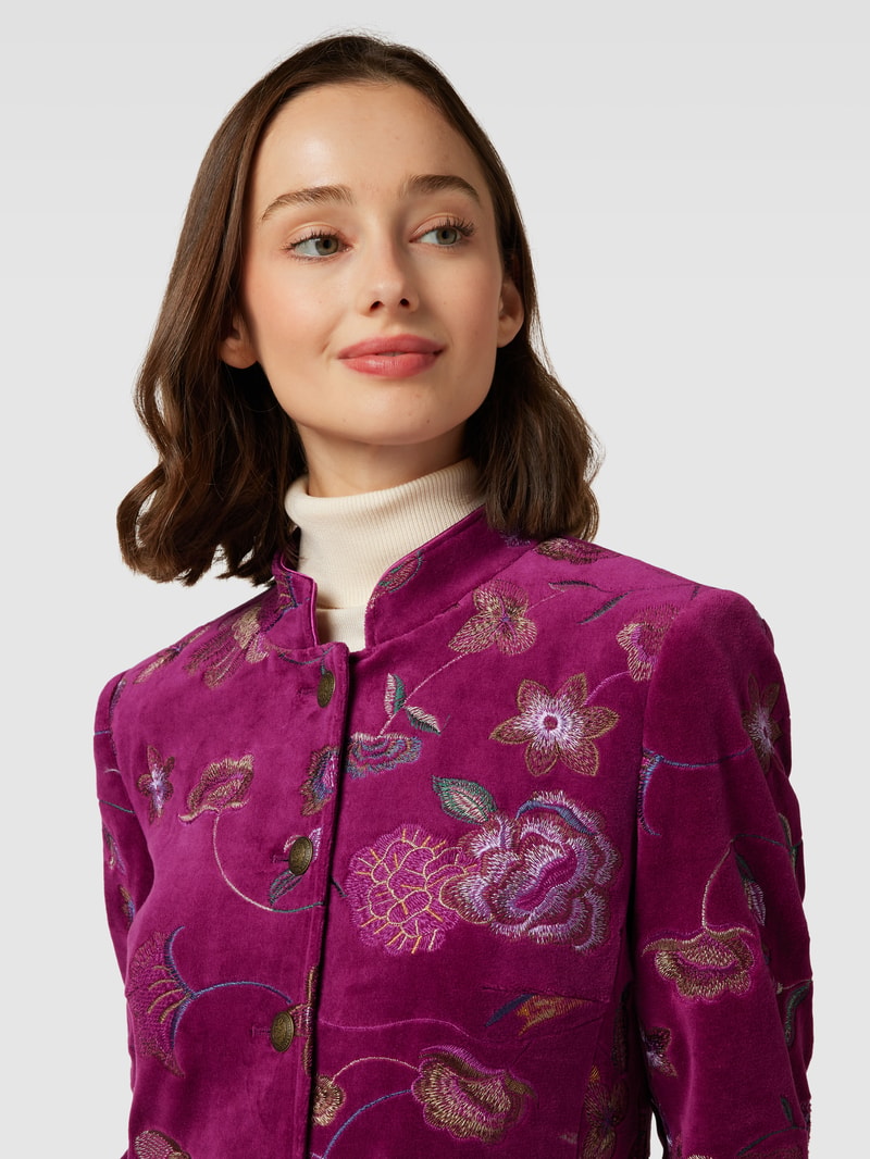 Longblazer mit floralem Stitching in bordeaux rot