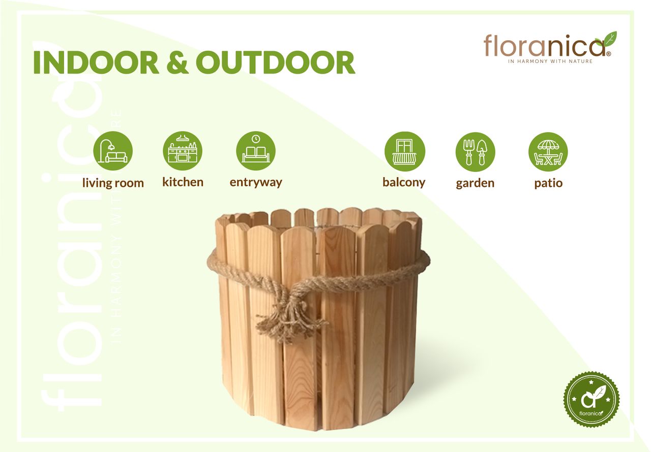 Pemicont Floranica Runder Blumentopf aus Holz 33x20cm Natutal Imprägnierte Kiefer Gehäuse für Kräuter Blumen Haus- und Gartendekoration Truhe Für den Innen- und Außenbereich EU-Produkt