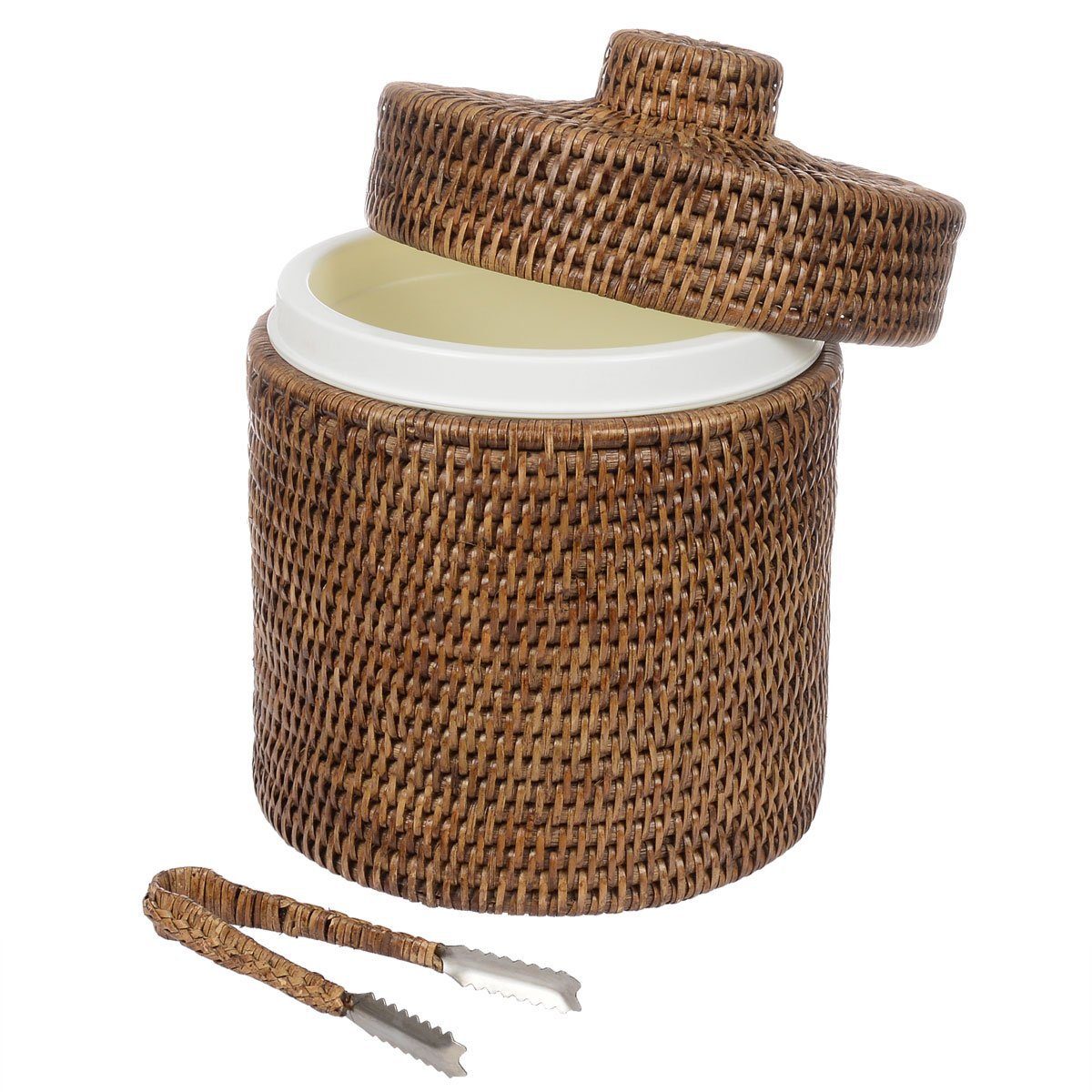 fiolini Eiseimer Rattan Antique Brown mit Deckel & Zange; Eiskübel / Eiswürfelbehälter