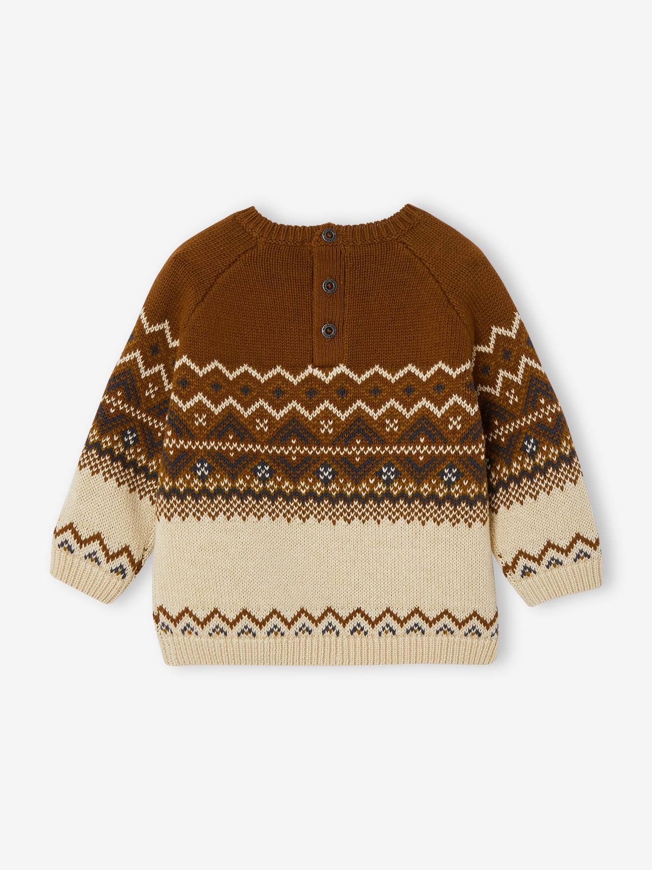 Pull jacquard bébé cannelle