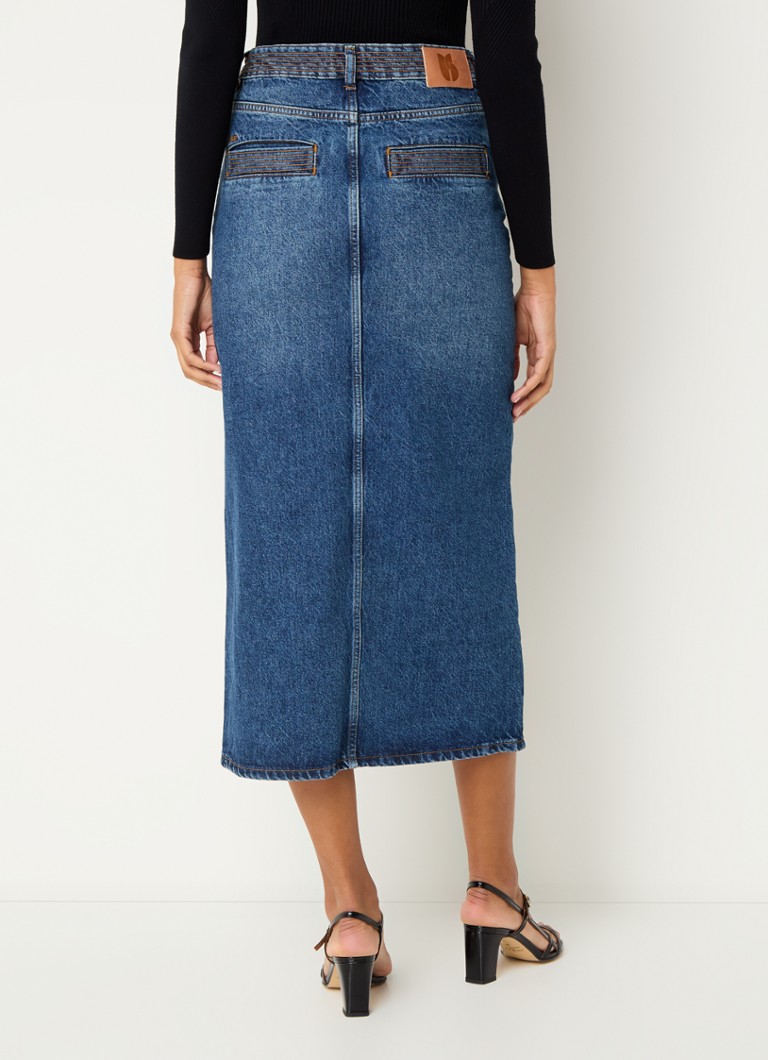 Fustă midi din denim Ba&sh Math cu crăpătură
