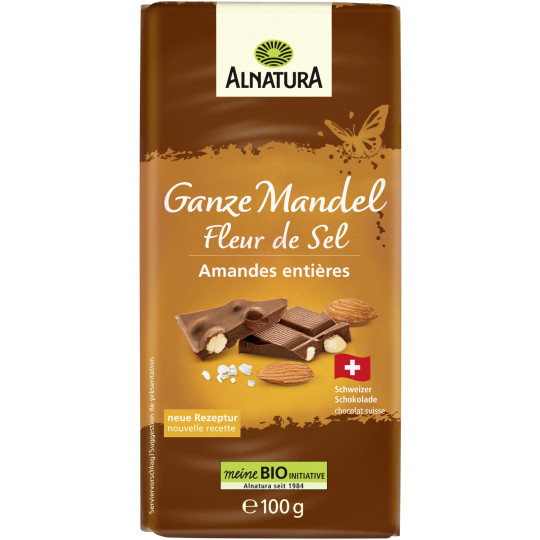 Alnatura Bio Ganze Mandel Fleur de Sel Tafelschokolade 100G