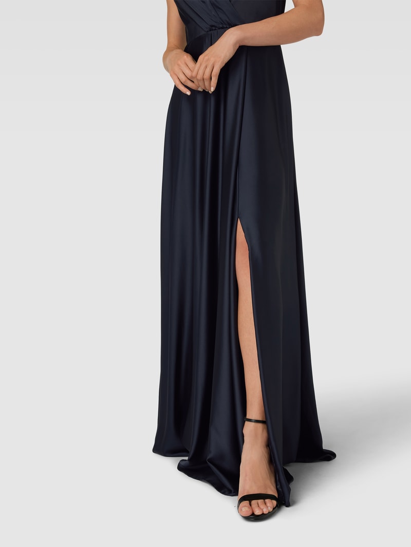 Abendkleid mit V-Ausschnitt in marineblau meliert
