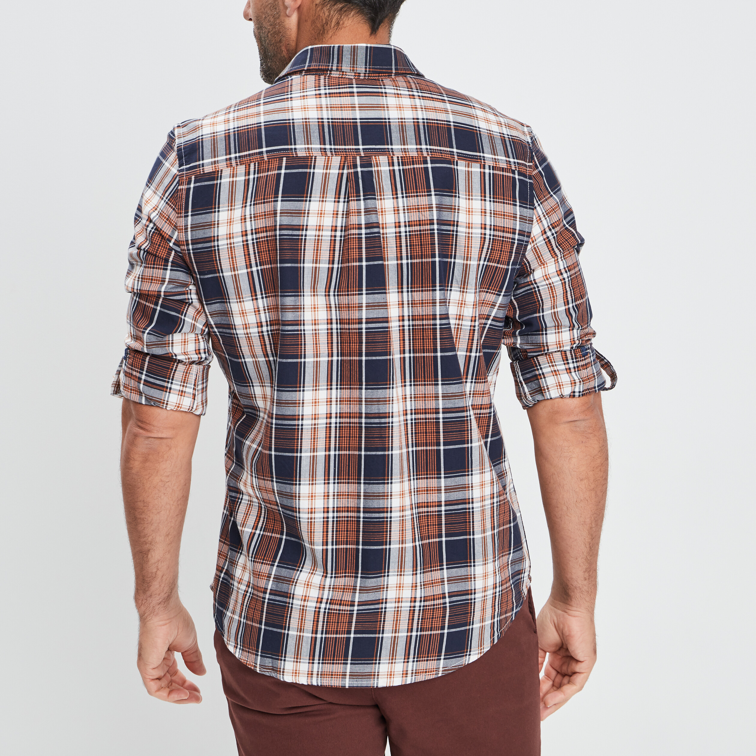 Chemise droite manches longues marron cognac homme | La Halle