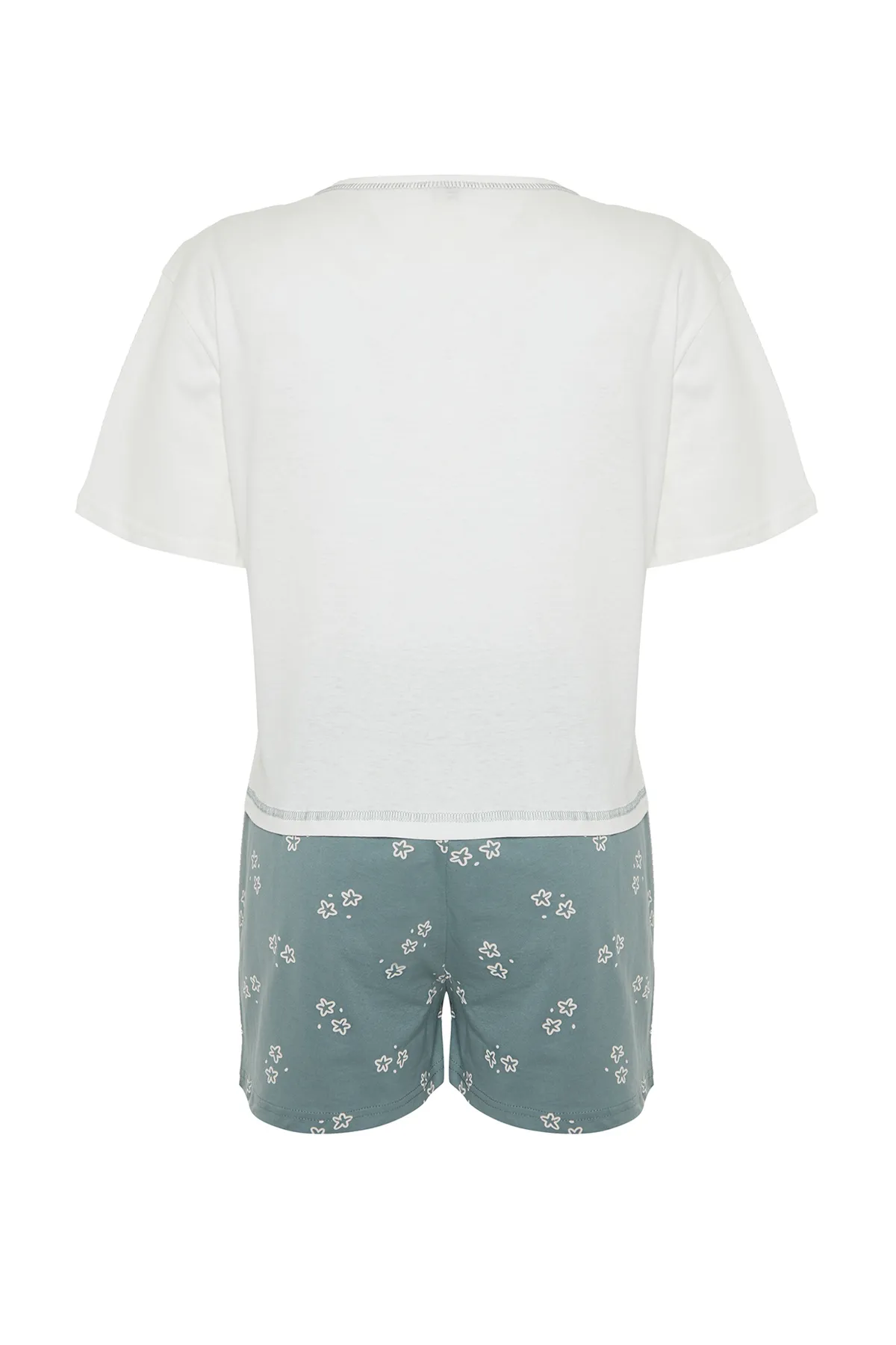 Trendyol Collection  Weißes, gestricktes Pyjama-Set aus 100 % Baumwolle mit geometrischem Muster THMSS24PT00204