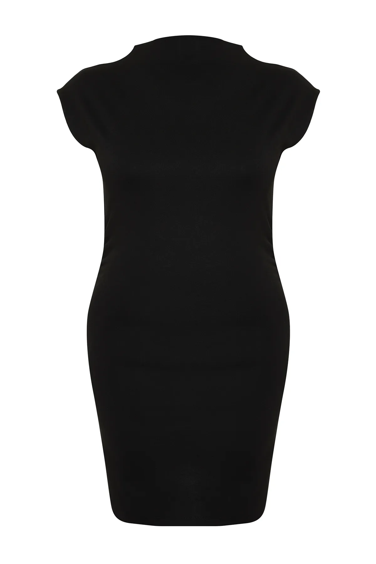Trendyol Curve  Schwarzes, figurbetontes, gerafftes Mini-Strickkleid TBSSS24AH00045